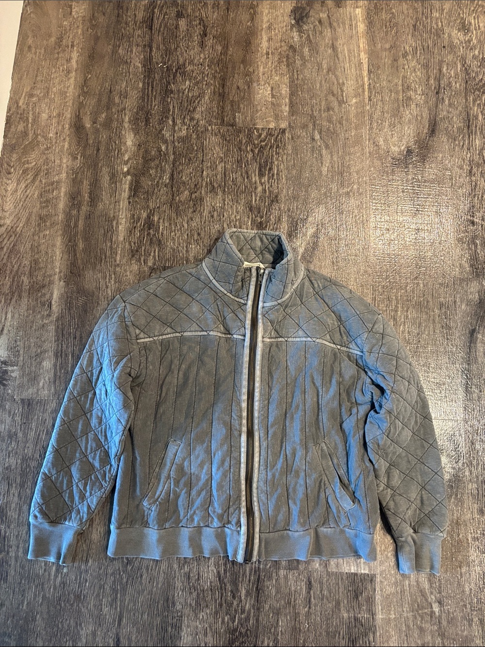 Lucky Brand Quilted Gray Zip-Front Bomber Jacket